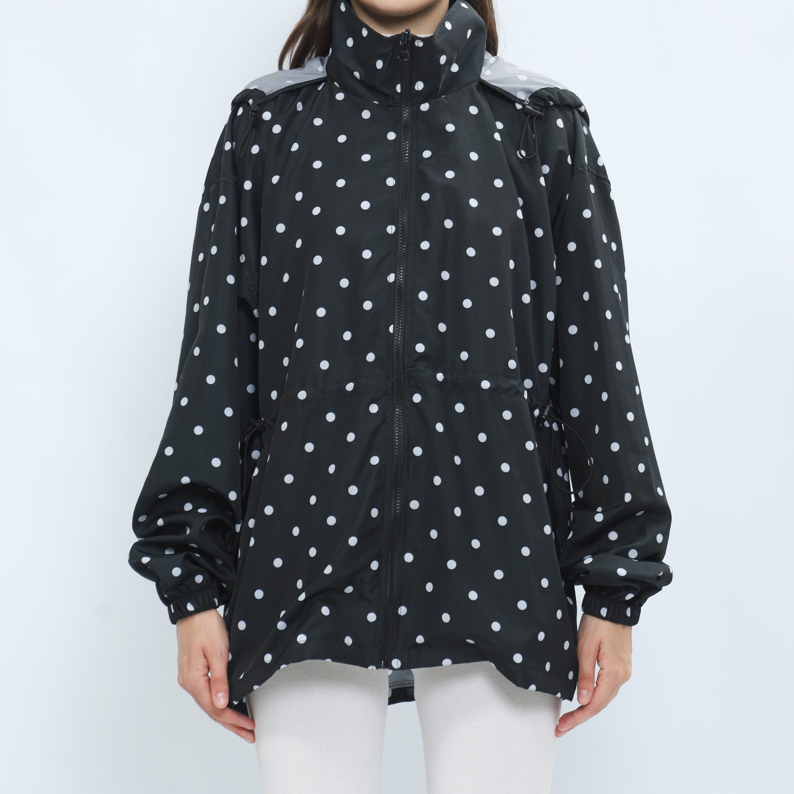 Mymelis Adjustable Black Polkadot Windbreaker