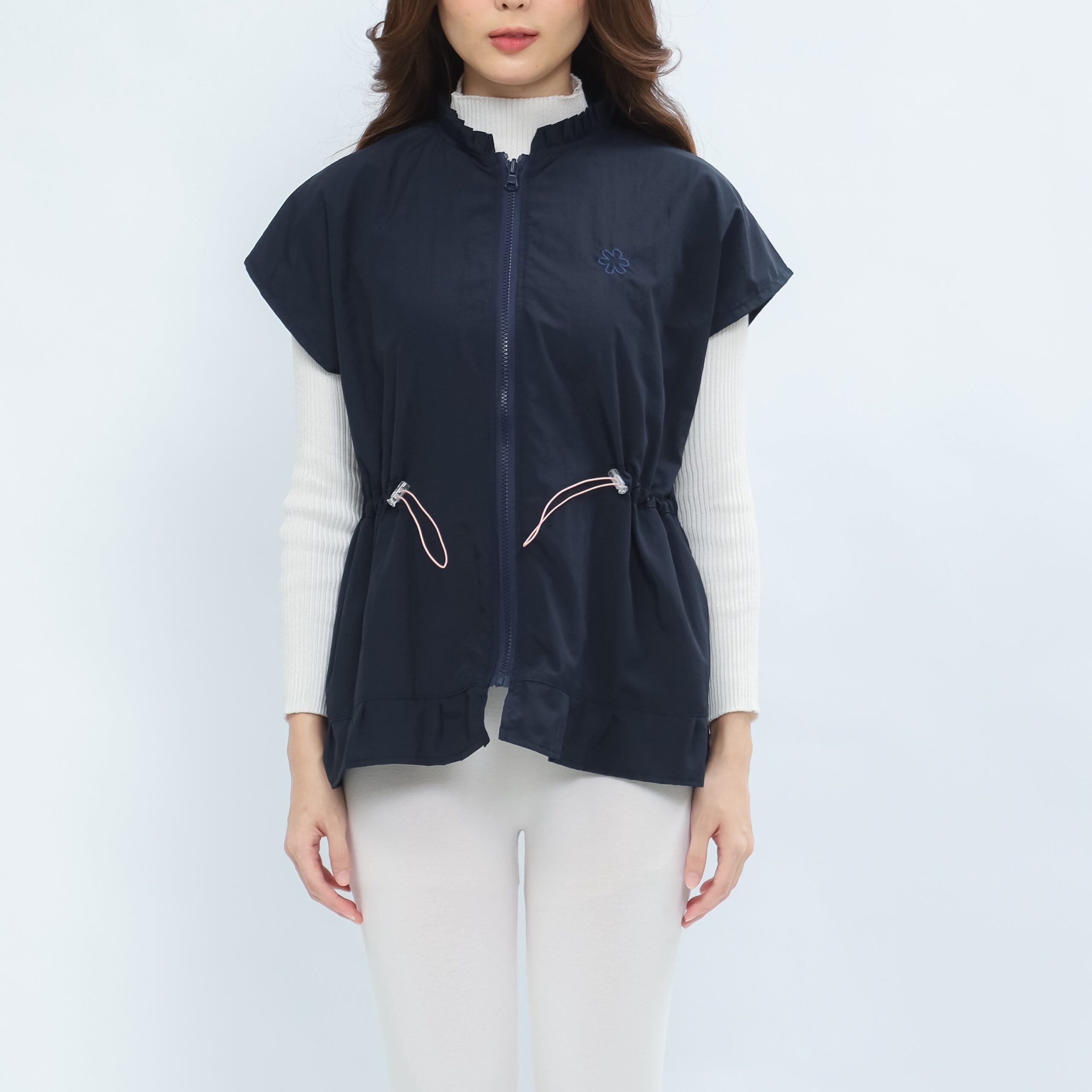 Mymelis Ruffle Sleeveless Windbreaker - Navy Blue