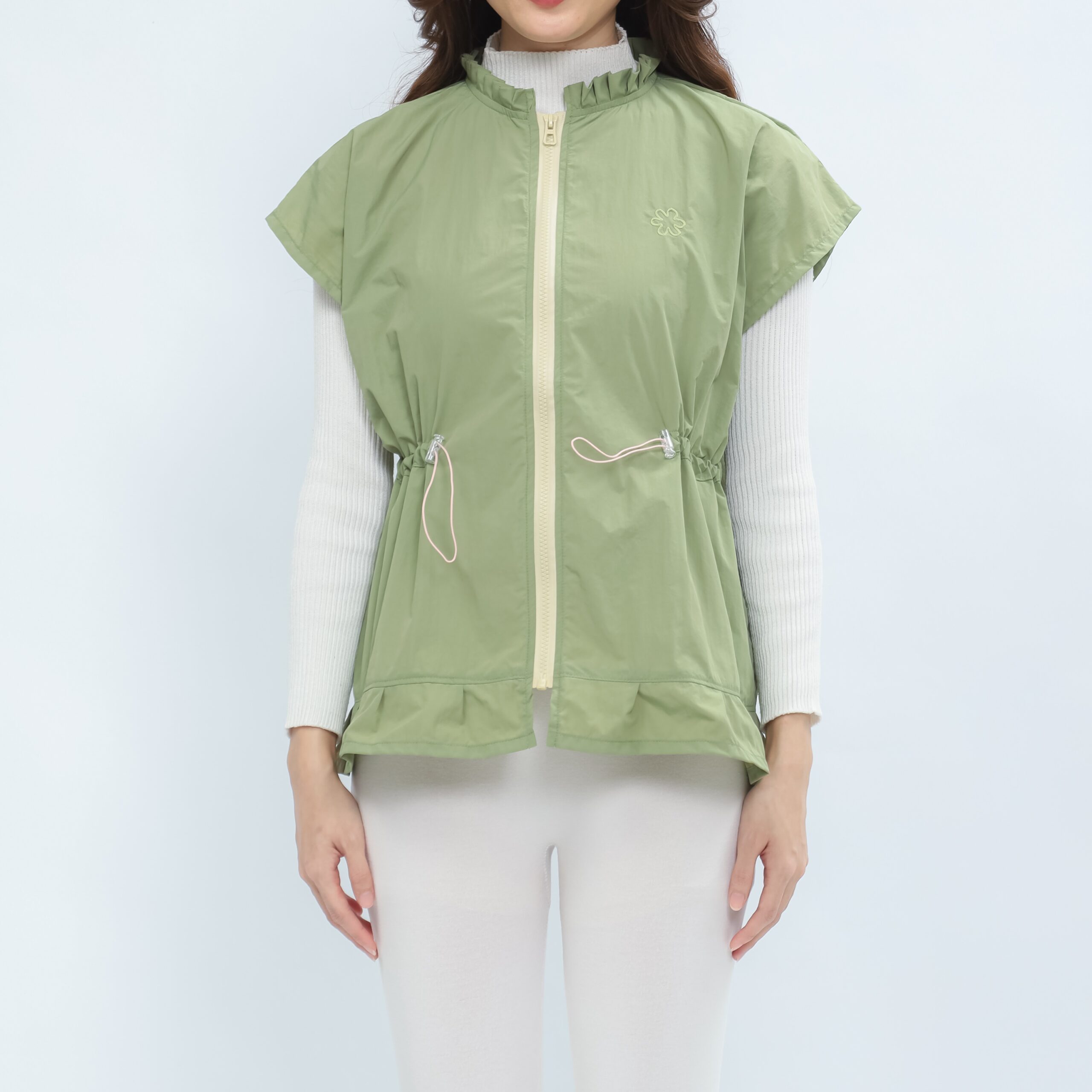 Mymelis Ruffle Sleeveless Windbreaker - Sage Green
