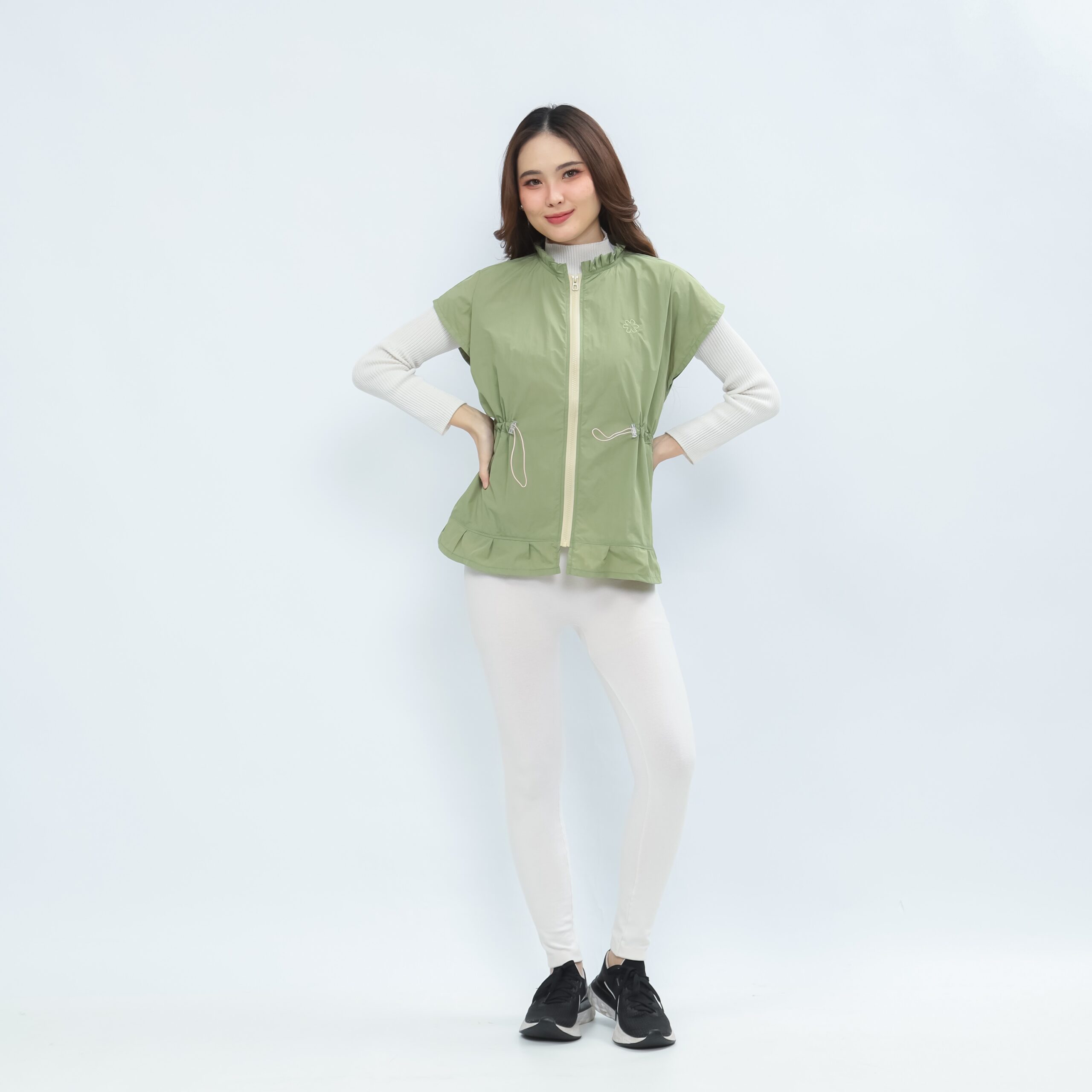 Mymelis Ruffle Sleeveless Windbreaker - Sage Green - Image 7