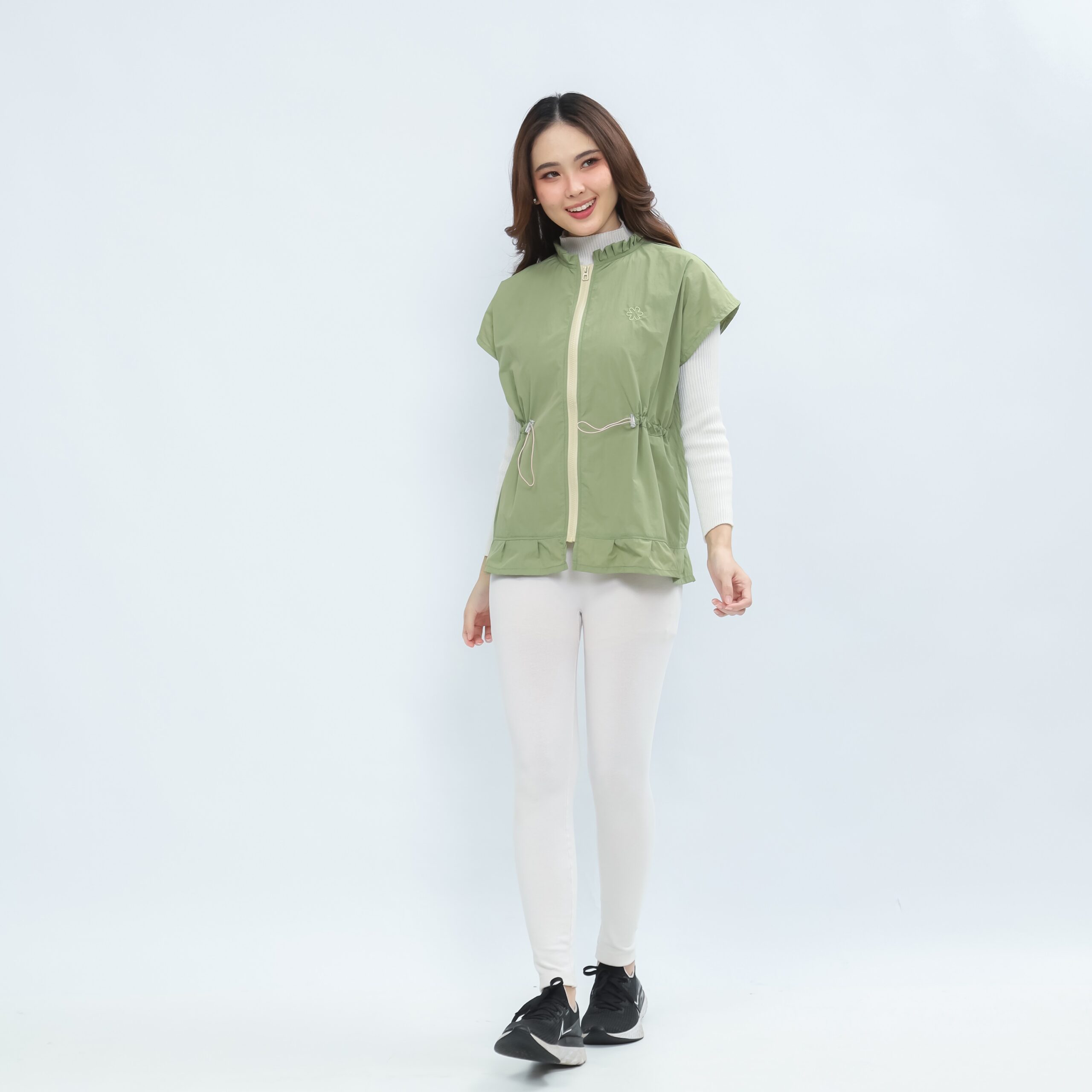 Mymelis Ruffle Sleeveless Windbreaker - Sage Green - Image 5