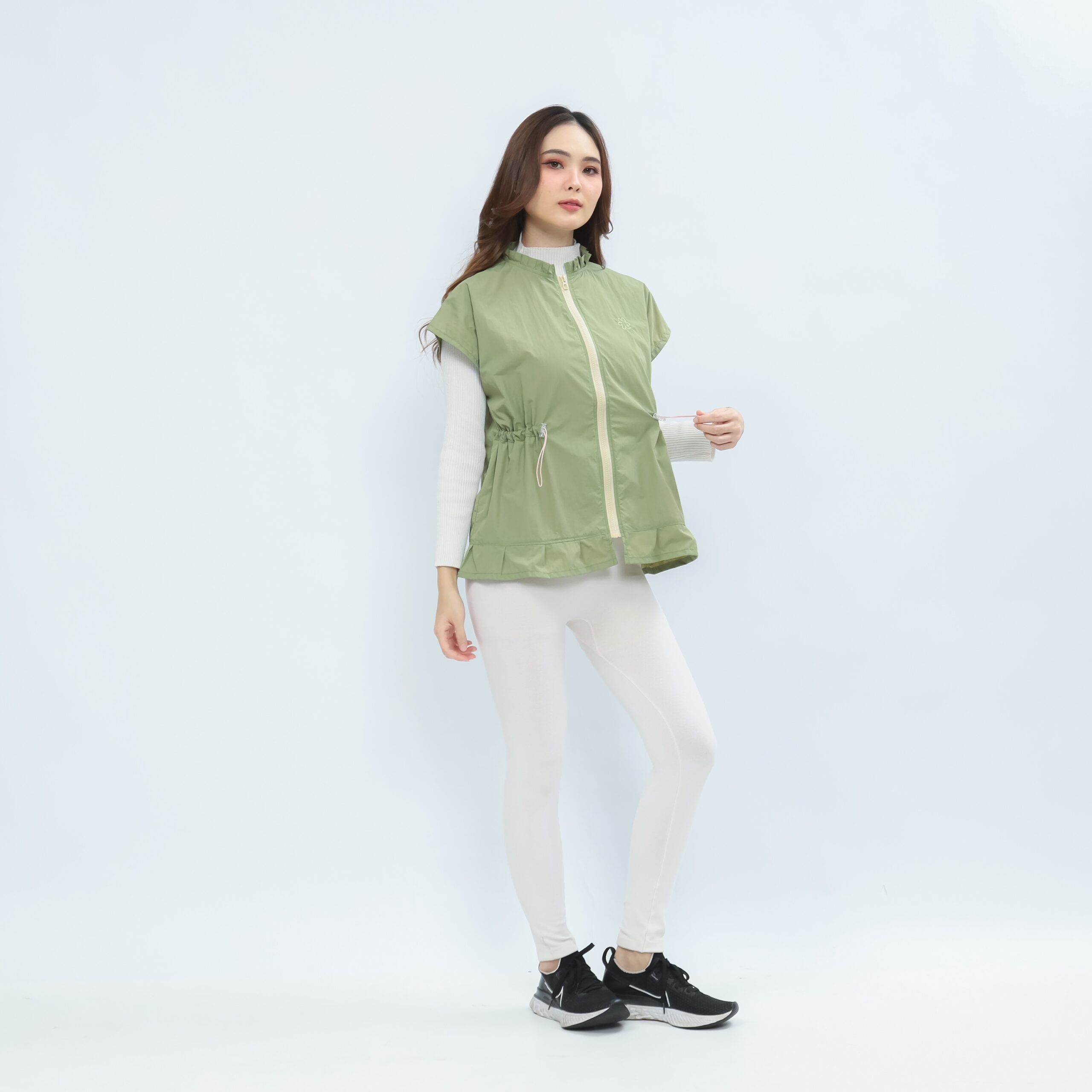Mymelis Ruffle Sleeveless Windbreaker - Sage Green - Image 4