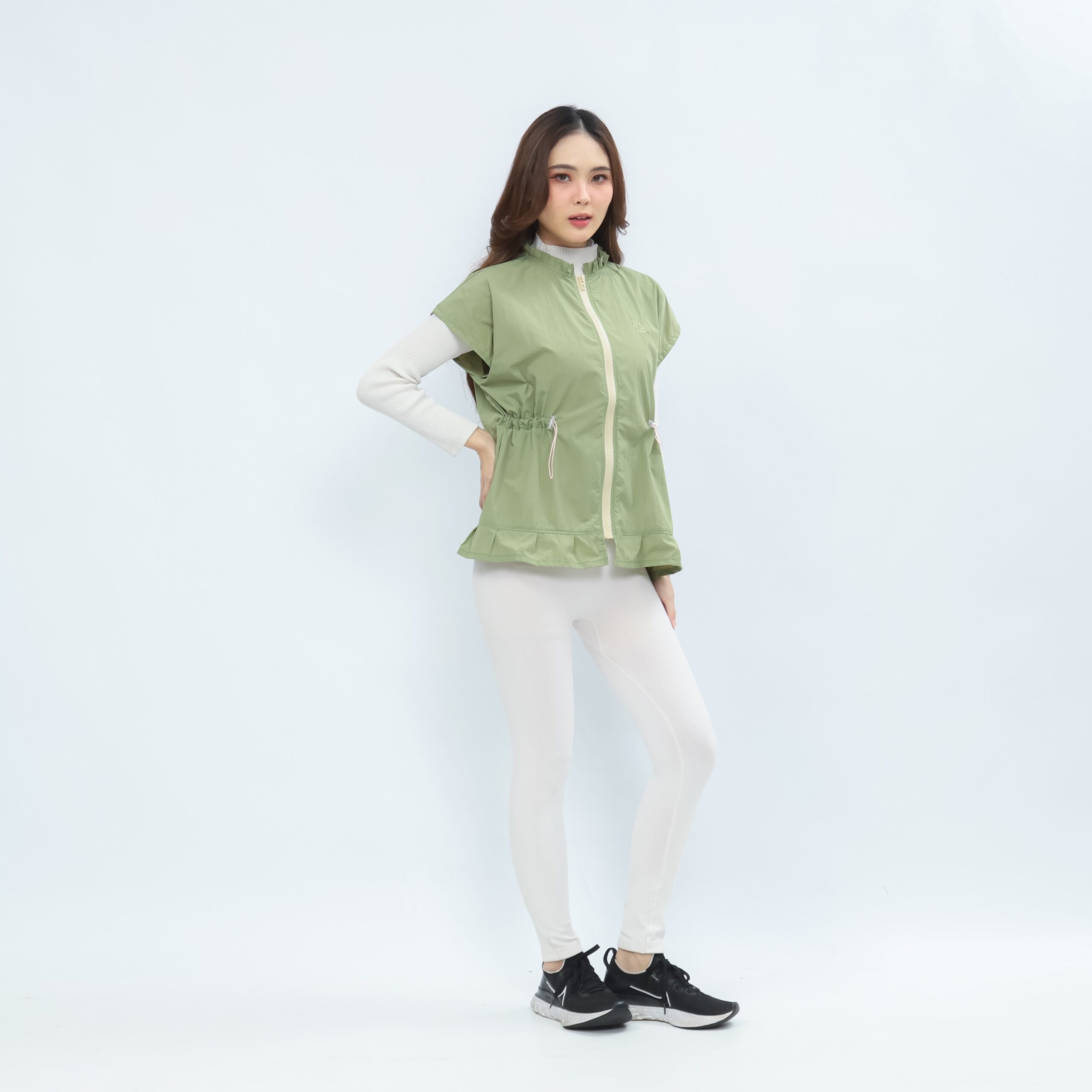 Mymelis Ruffle Sleeveless Windbreaker - Sage Green - Image 3