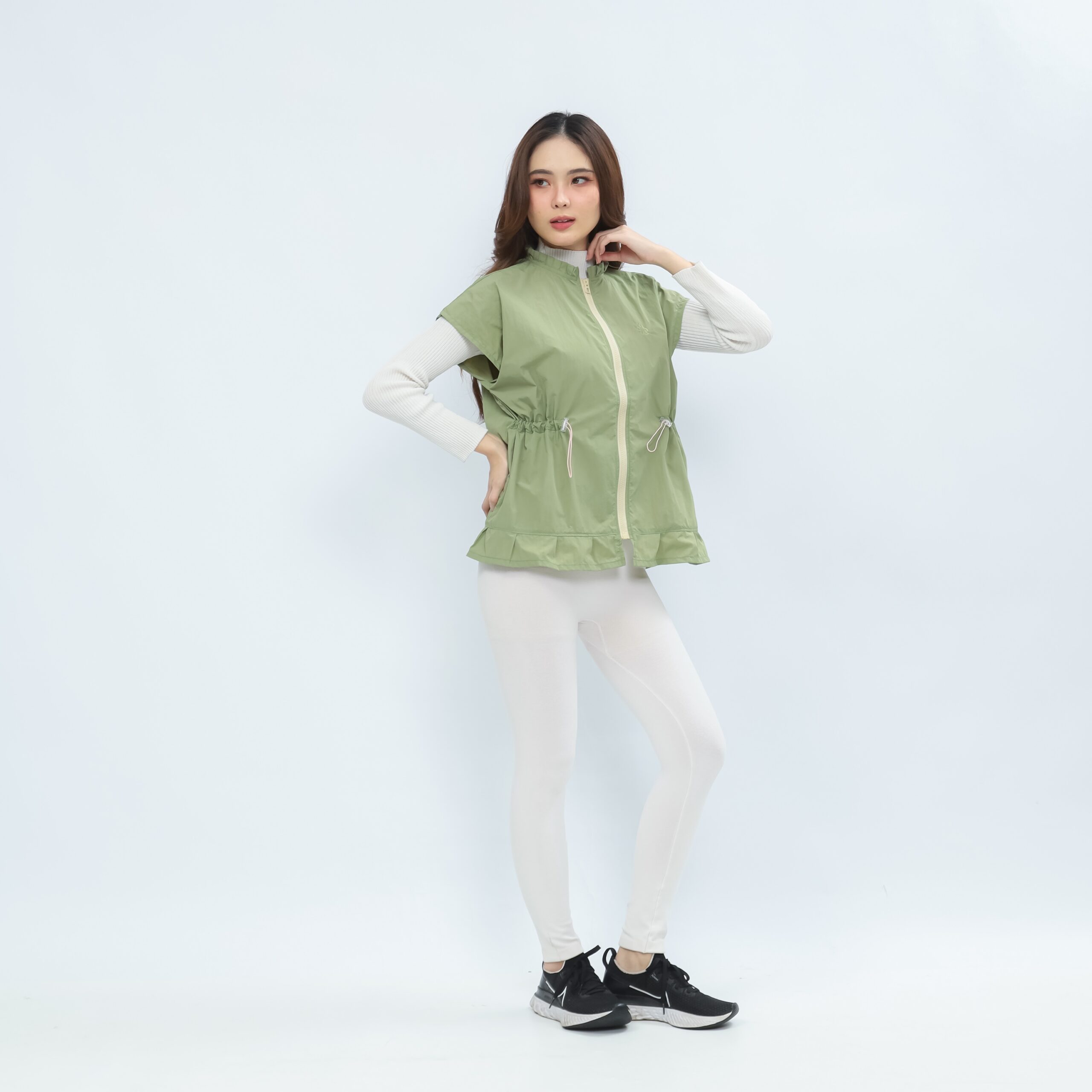 Mymelis Ruffle Sleeveless Windbreaker - Sage Green - Image 2