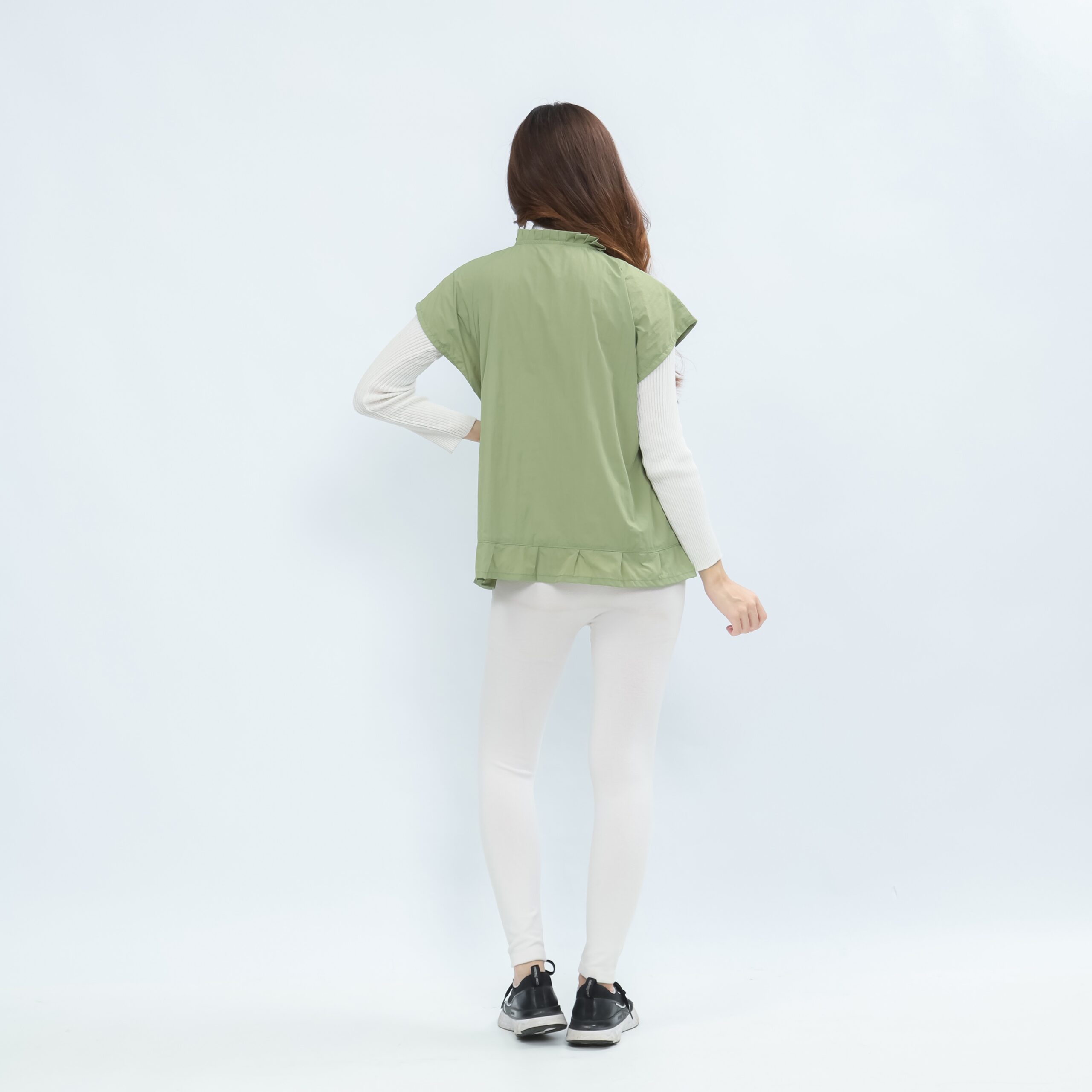Mymelis Ruffle Sleeveless Windbreaker - Sage Green - Image 6