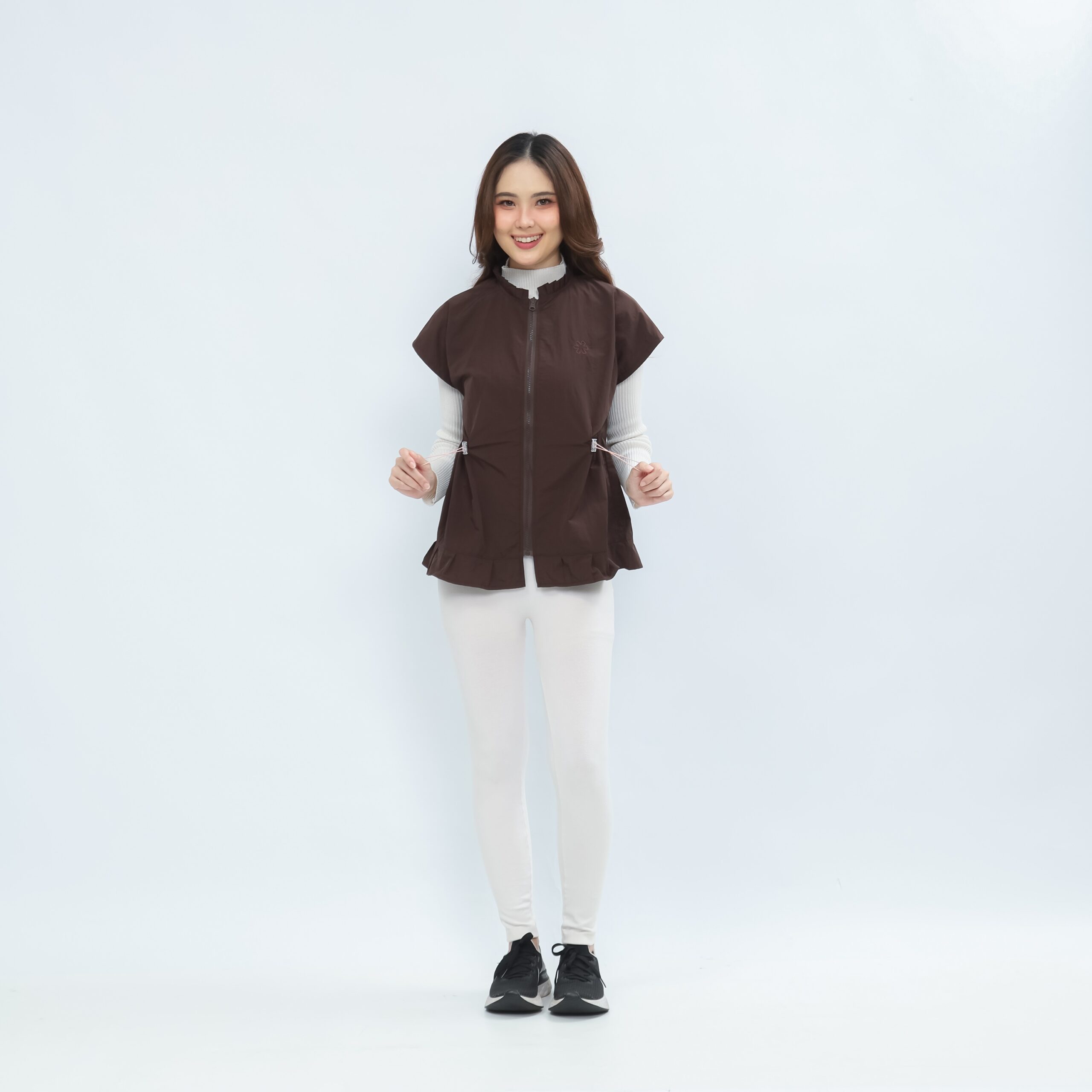 Mymelis Ruffle Sleeveless Windbreaker - Brown - Image 2