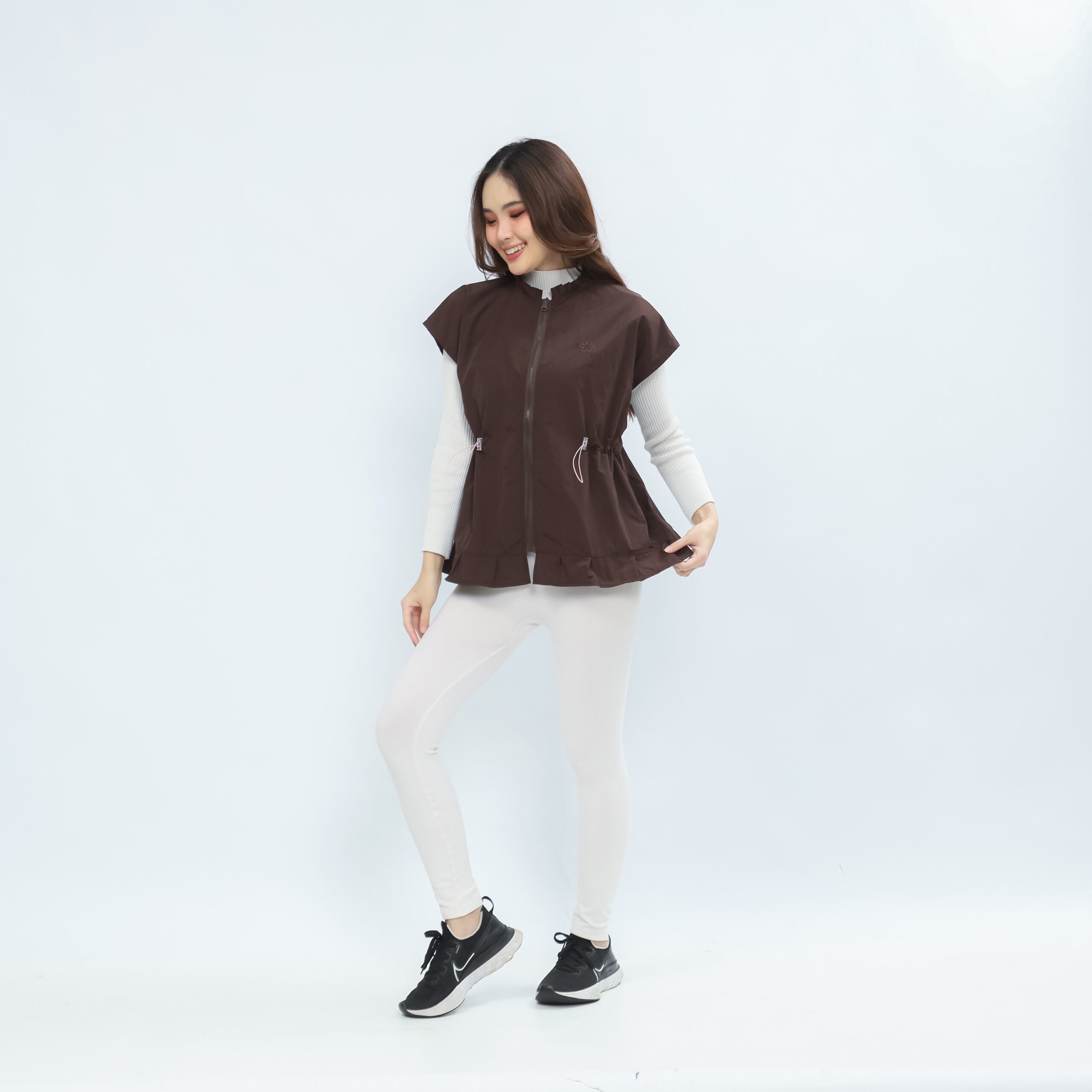 Mymelis Ruffle Sleeveless Windbreaker - Brown - Image 4