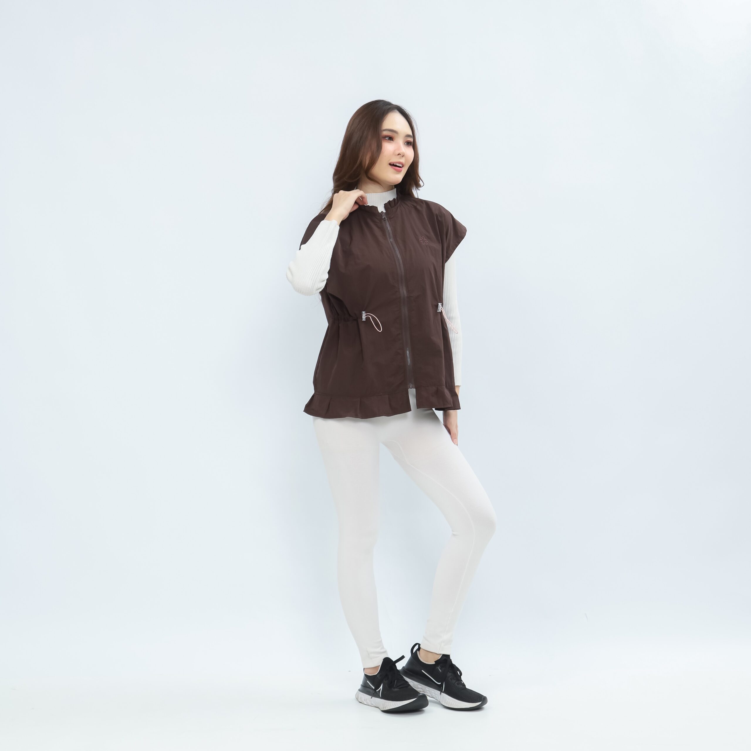 Mymelis Ruffle Sleeveless Windbreaker - Brown - Image 5