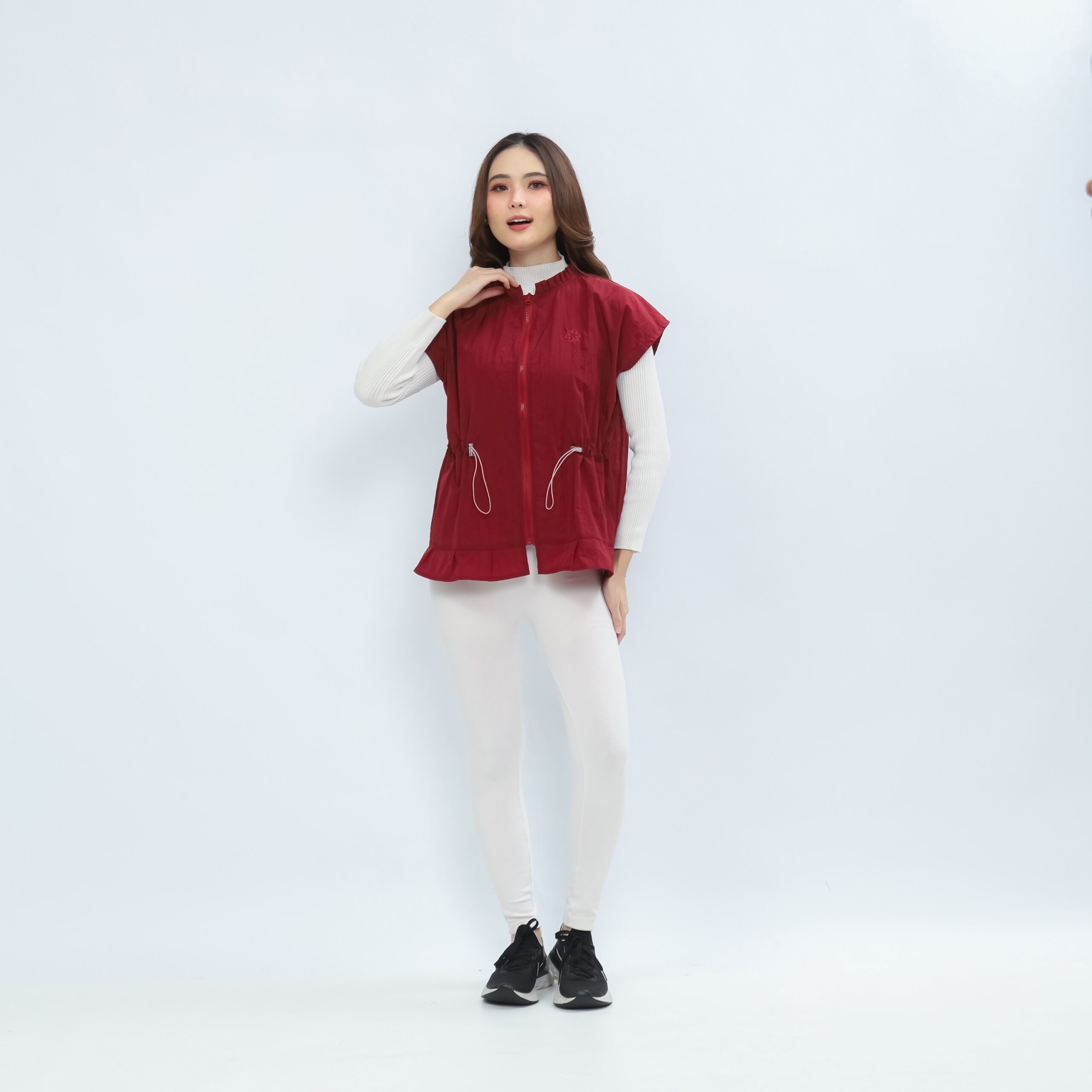 Mymelis Ruffle Sleeveless Windbreaker - Maroon - Image 2