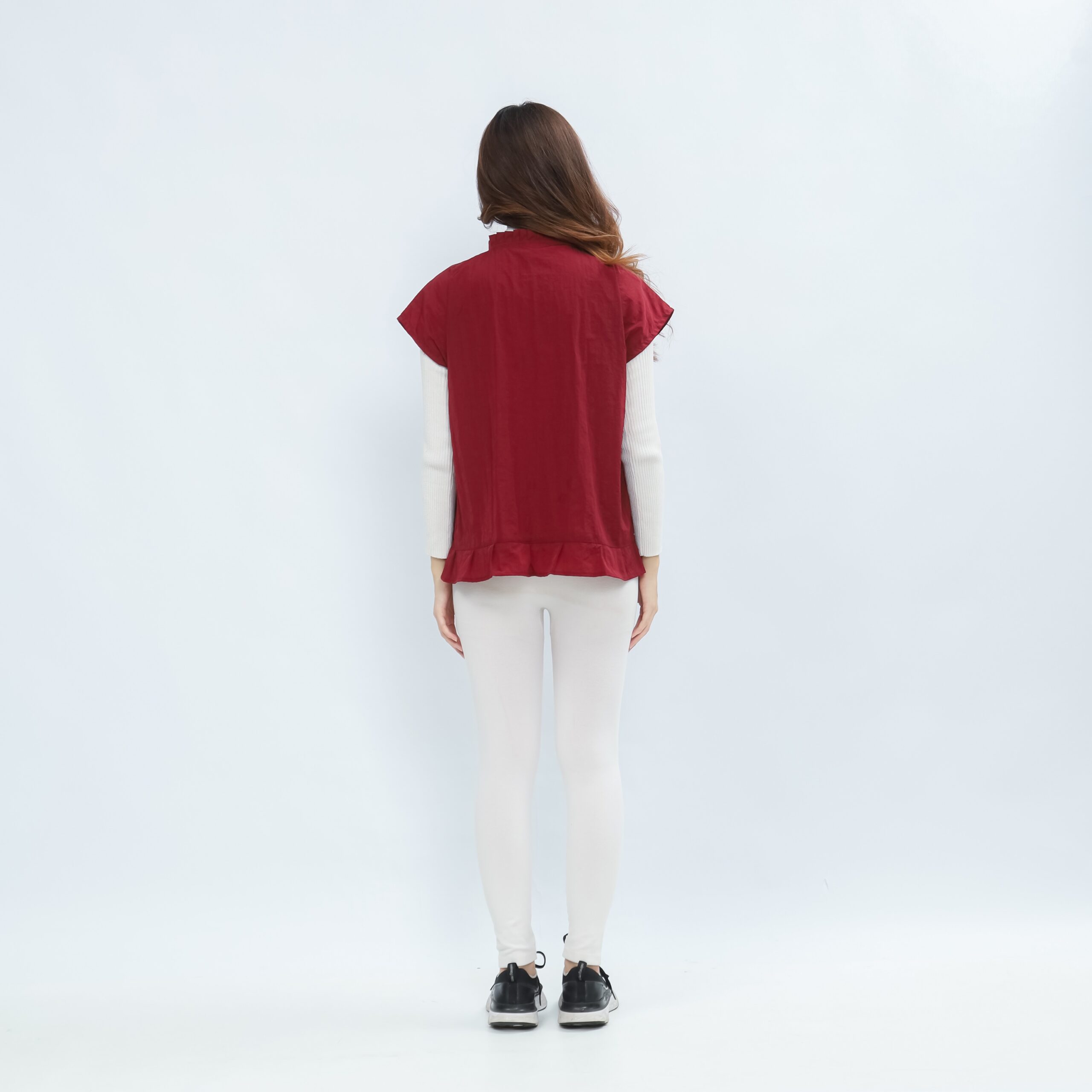 Mymelis Ruffle Sleeveless Windbreaker - Maroon - Image 4