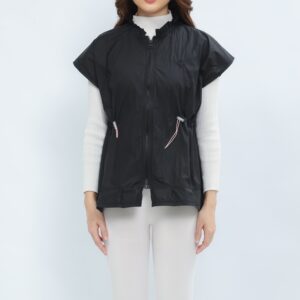 Mymelis Ruffle Sleeveless Windbreaker - Black